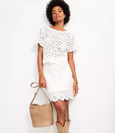 Petite Medallion Crochet Mini Sweater Skirt