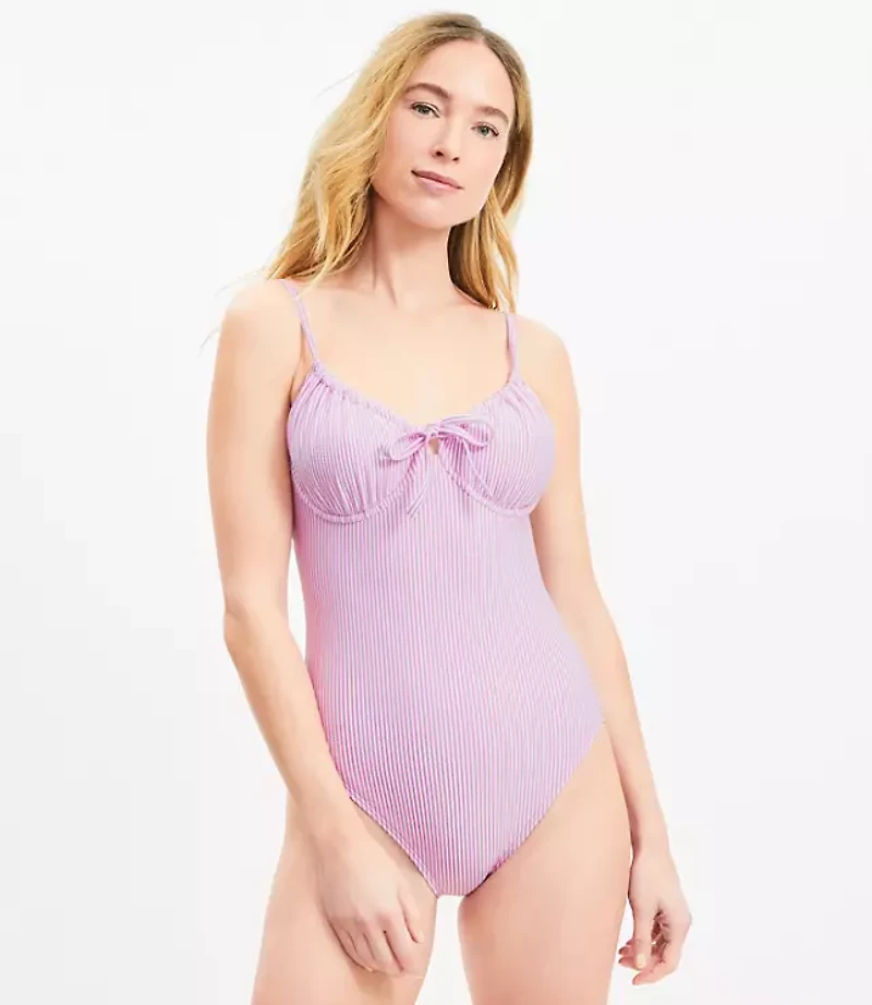 LOFT Beach Striped Front Tie One Piece Swimsuit