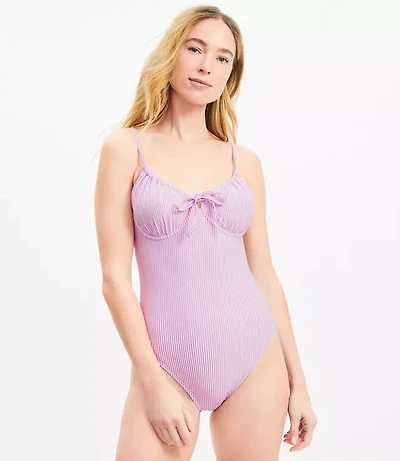 LOFT Beach Striped Front Tie One Piece Swimsuit