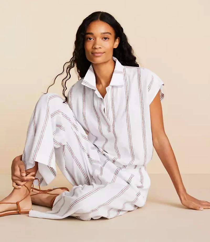 Lou & Grey Striped Linen Cotton Polo Top