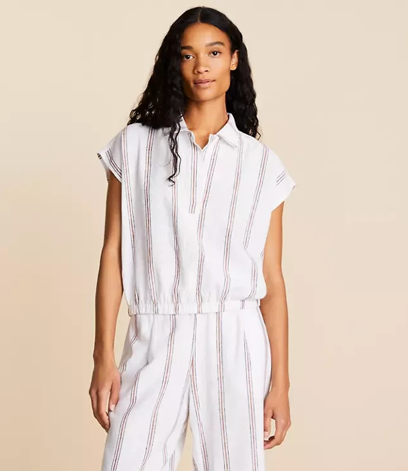 Lou & Grey Striped Linen Cotton Polo Top