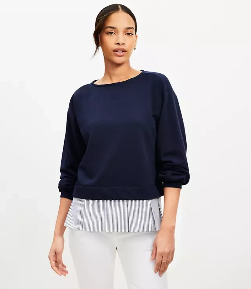Striped Poplin Mixed Media Sweatshirt