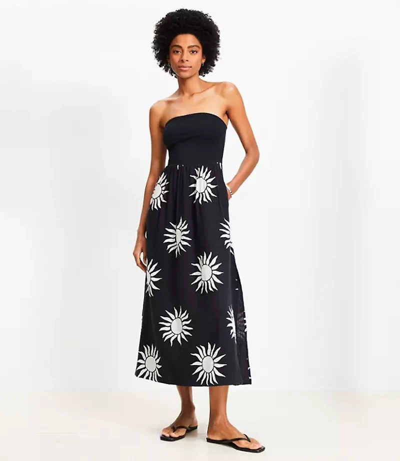 LOFT Beach Sunny Strapless Gauze Mixed Media Maxi Pocket Dress