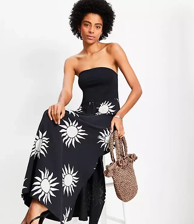 LOFT Beach Sunny Strapless Gauze Mixed Media Maxi Pocket Dress