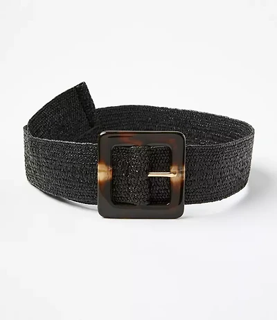 Tortoiseshell Print Buckle Straw Stretch Belt