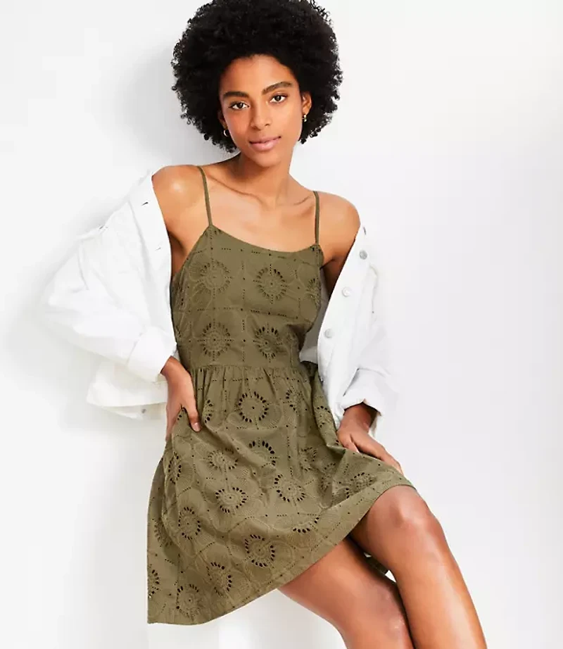 Petite Mosaic Eyelet Strappy Mini Pocket Dress