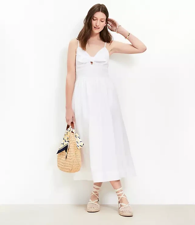 Loft Petite Striped Poplin Smocked Midi Pocket Dress | Hawthorn Mall