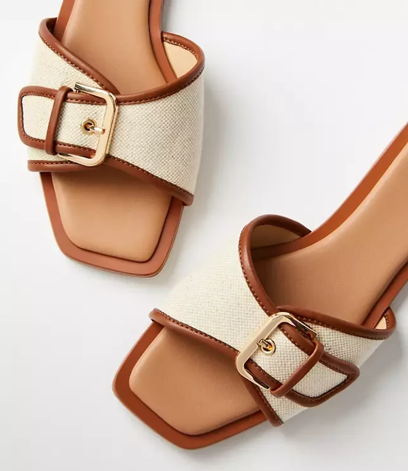 Canvas Buckle Slide Sandals