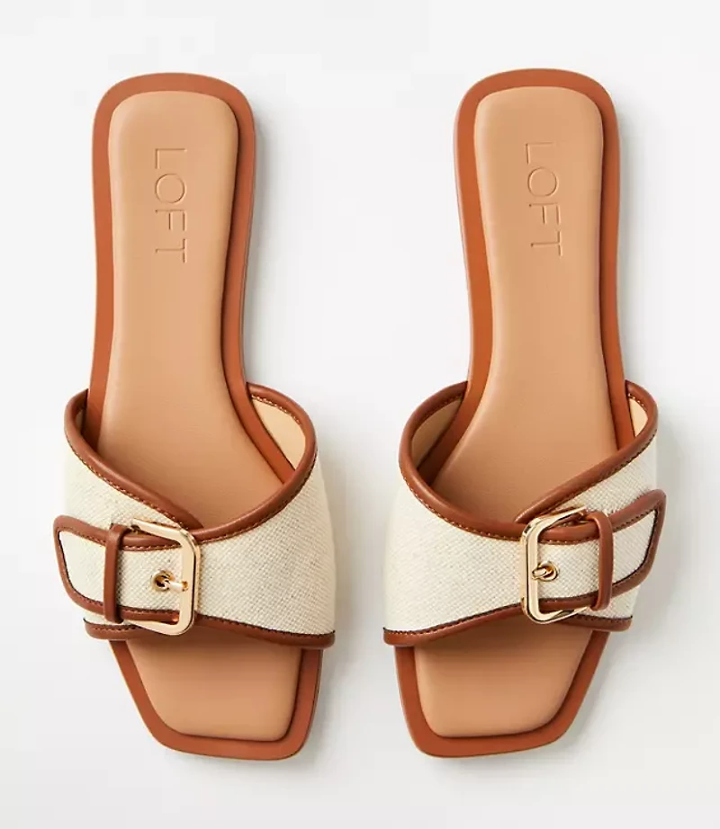 Canvas Buckle Slide Sandals