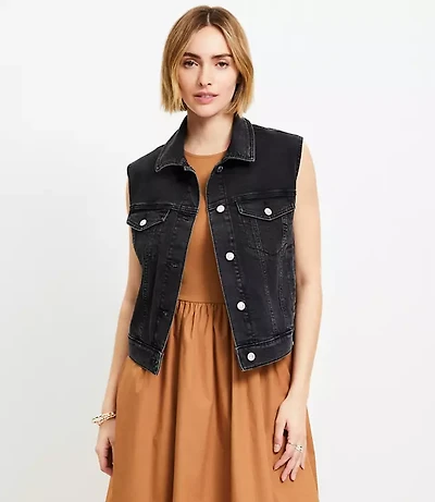 Petite Denim Trucker Vest Washed Black