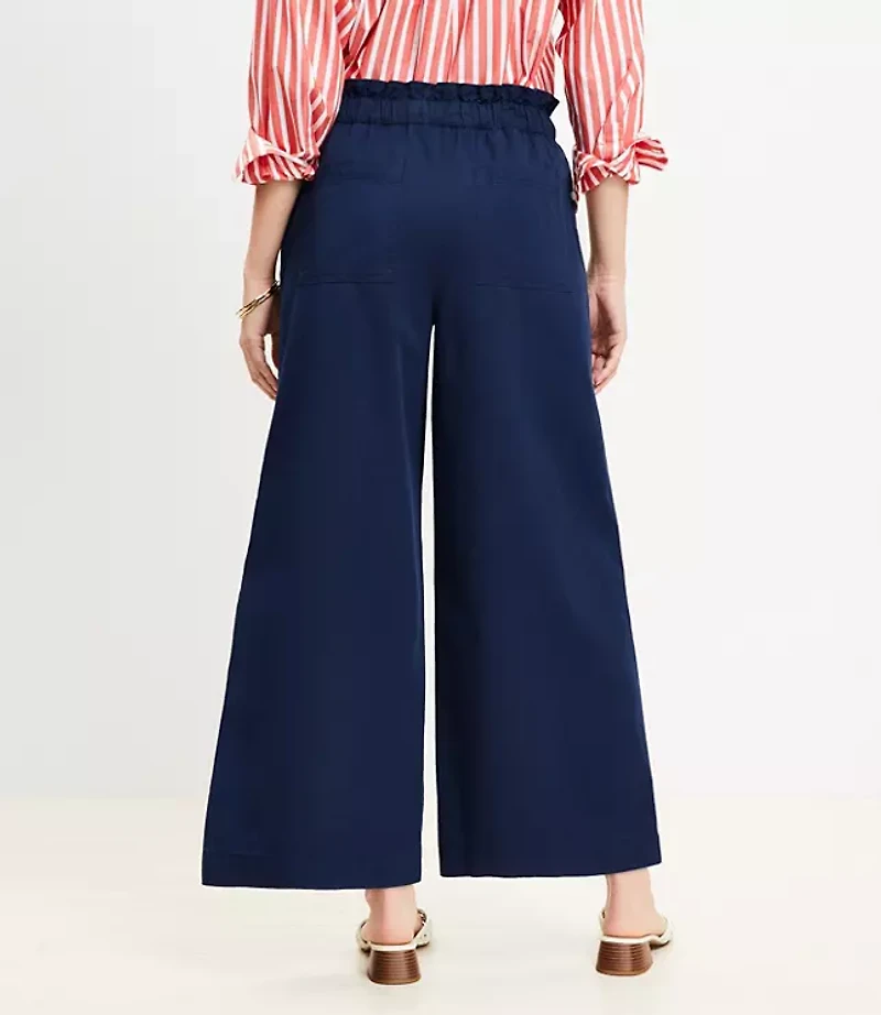 Petite Breezy Wide Leg Ankle Pants Twill