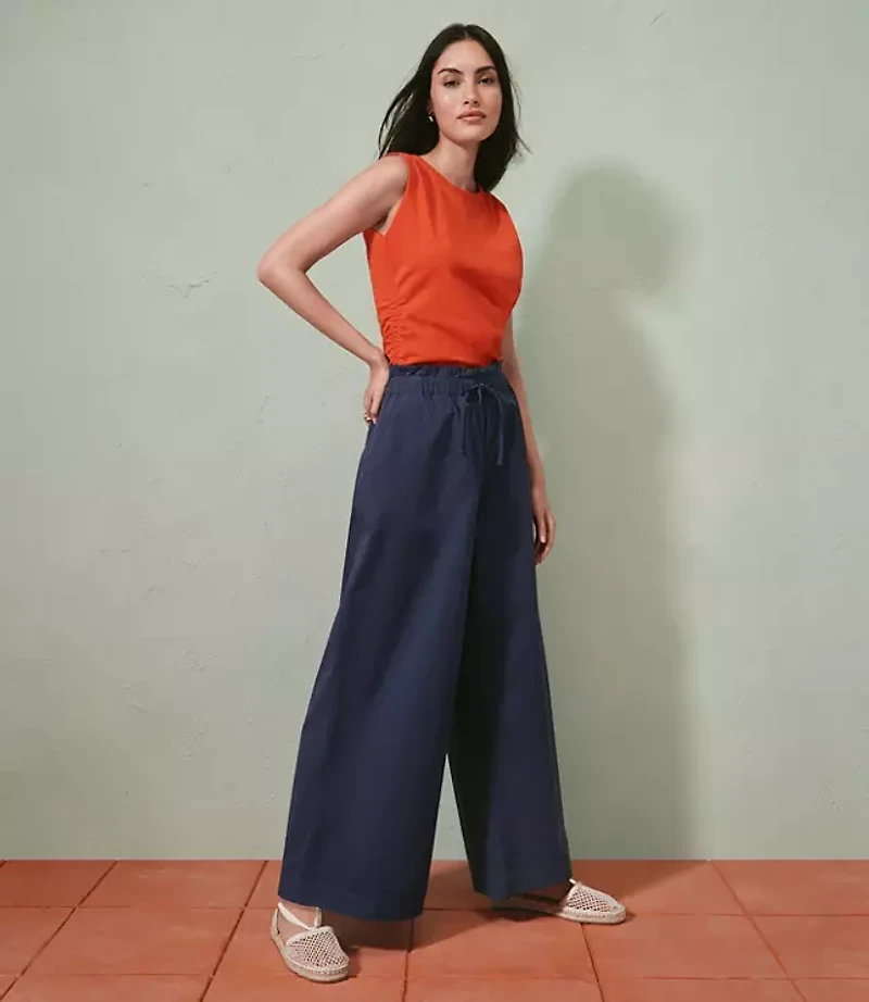 Petite Breezy Wide Leg Ankle Pants Twill