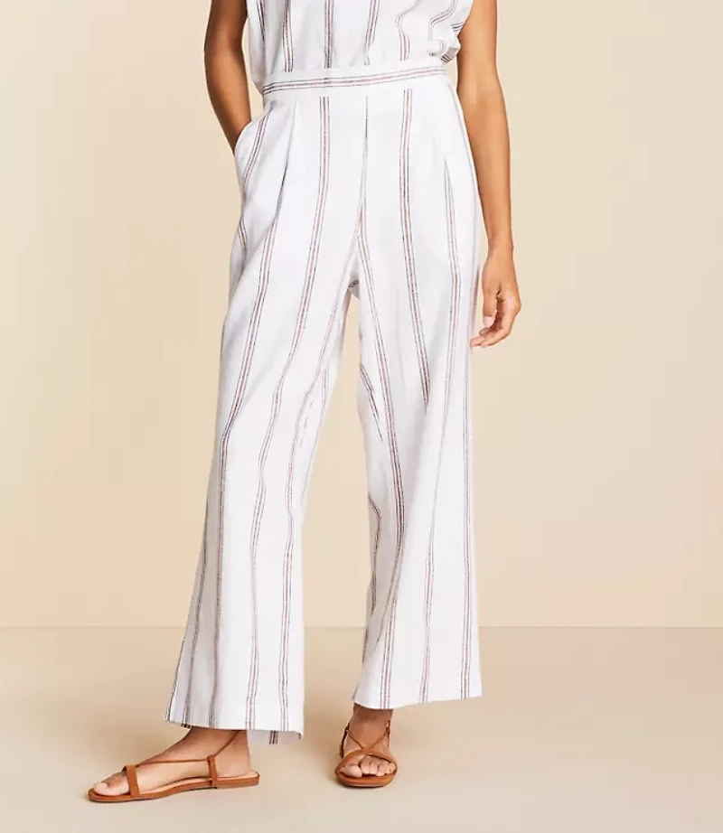 Petite Lou & Grey Striped Linen Cotton Wide Leg Crop Pants