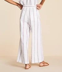 Petite Lou & Grey Striped Linen Cotton Wide Leg Crop Pants