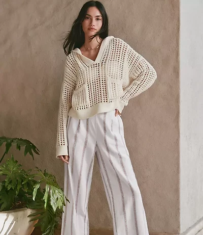 Petite Lou & Grey Striped Linen Cotton Wide Leg Crop Pants