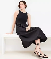 Petite Poplin Bubble Mixed Media Midi Dress