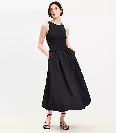 Petite Poplin Bubble Mixed Media Midi Dress