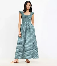 LOFT Beach Mosaic Poplin Ruffle Strap Maxi Pocket Dress