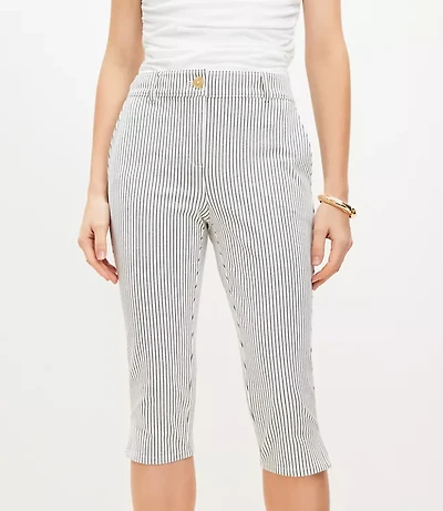 Petite Curvy Capri Pants Striped Bi-Stretch