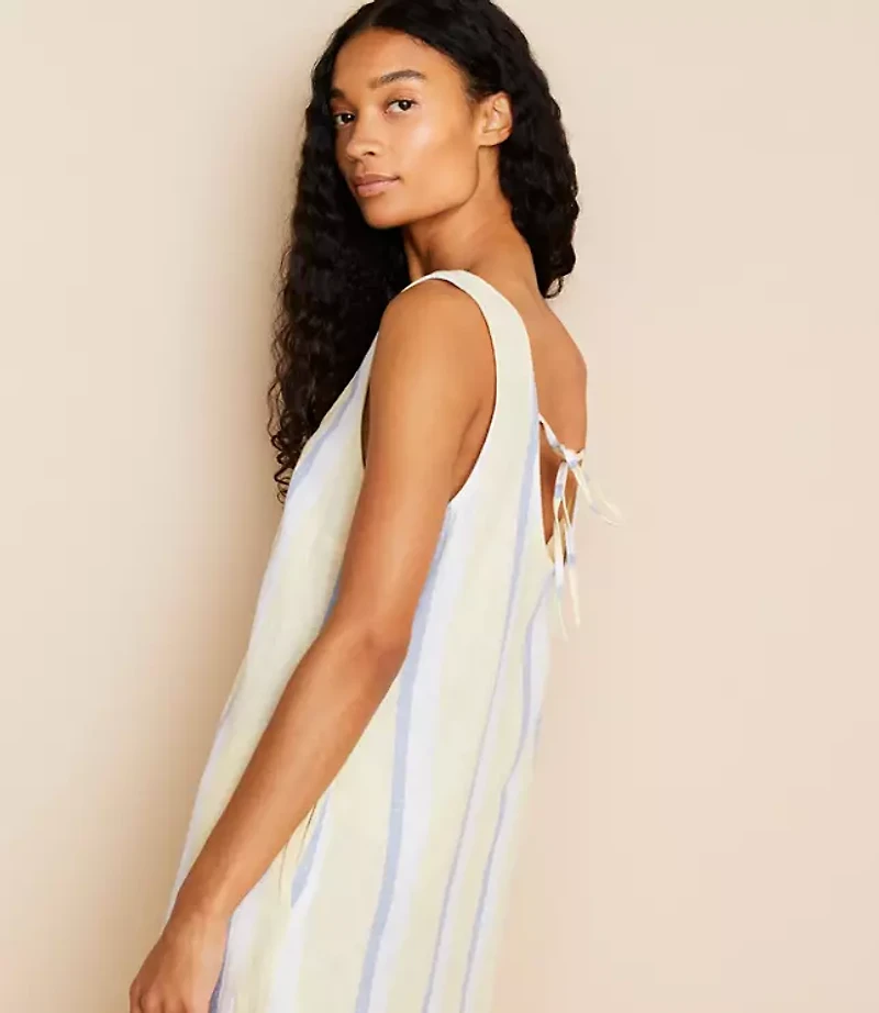 Lou & Grey Striped Linen Cotton Tie Back Mini Pocket Dress