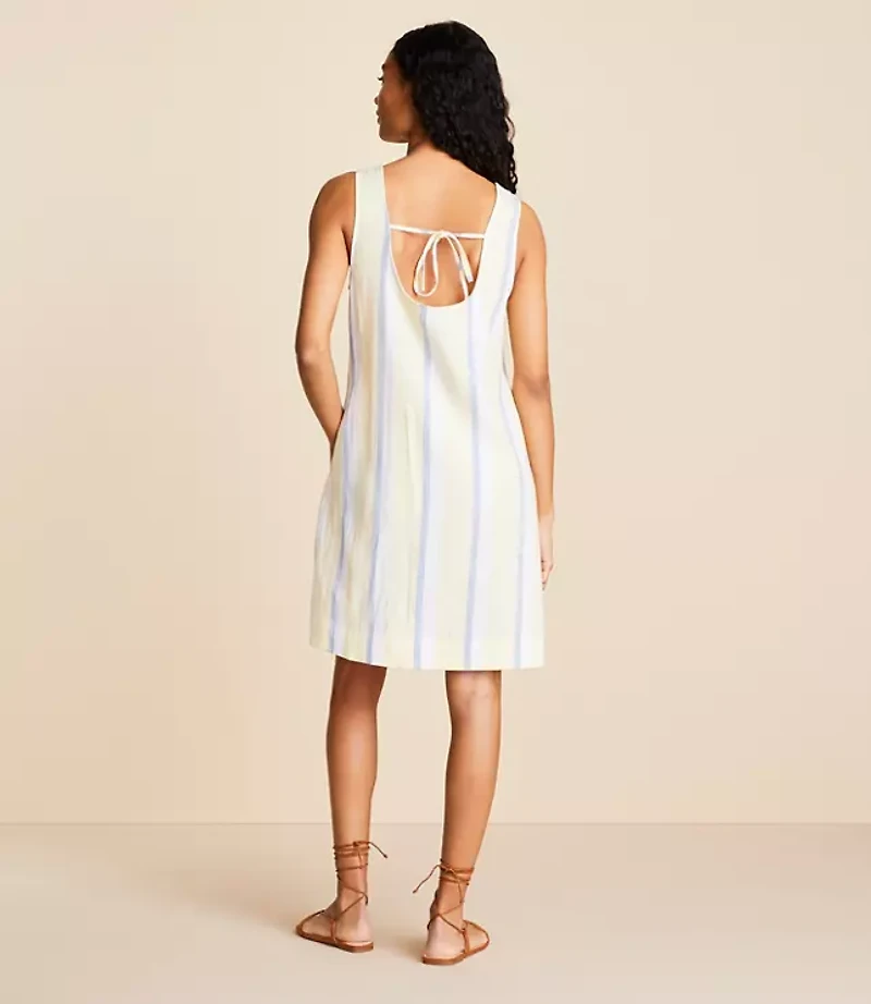 Lou & Grey Striped Linen Cotton Tie Back Mini Pocket Dress