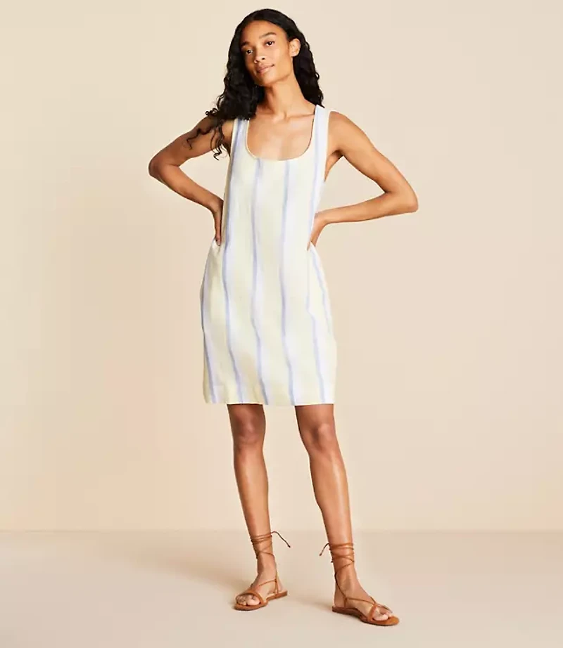 Lou & Grey Striped Linen Cotton Tie Back Mini Pocket Dress