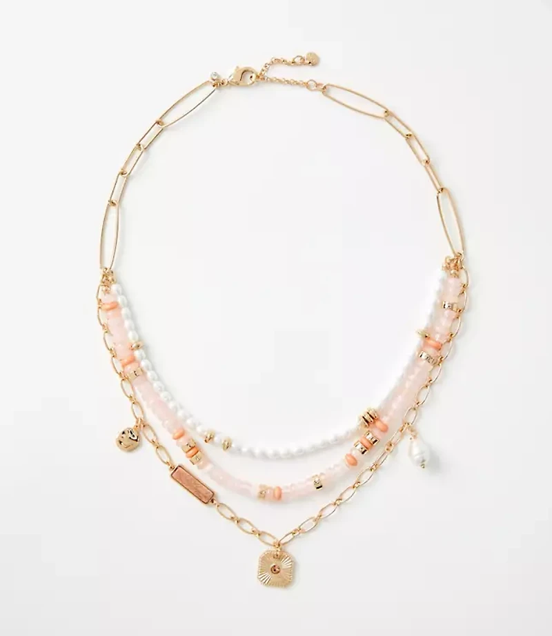 Pearlized Layered Charm Statement Necklace