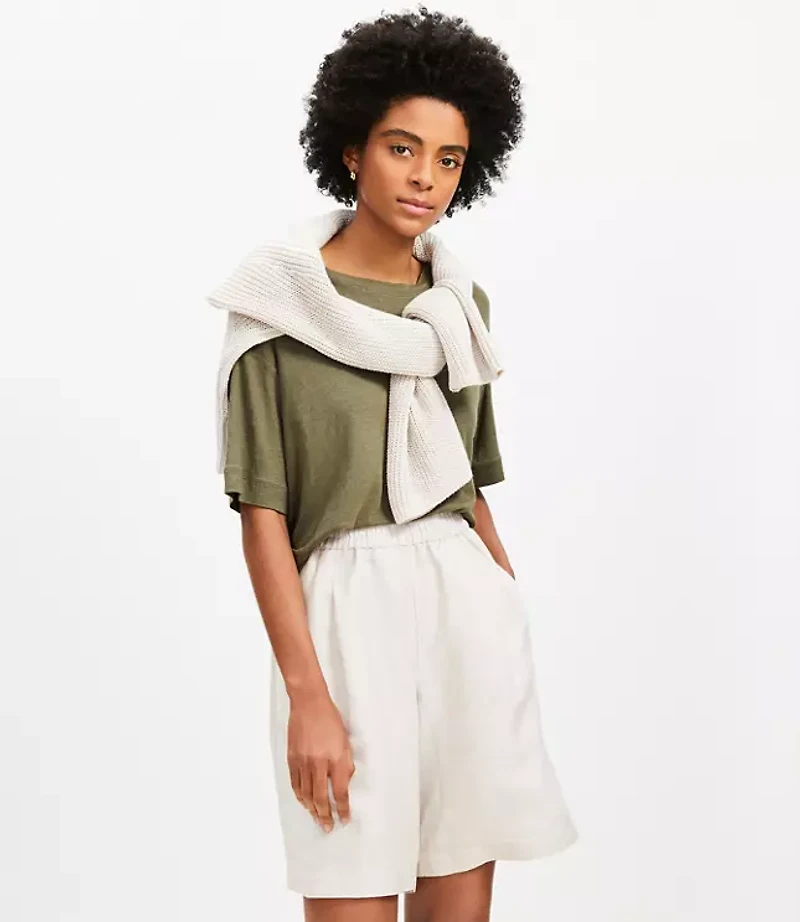Pull On Bermuda Shorts Linen Blend