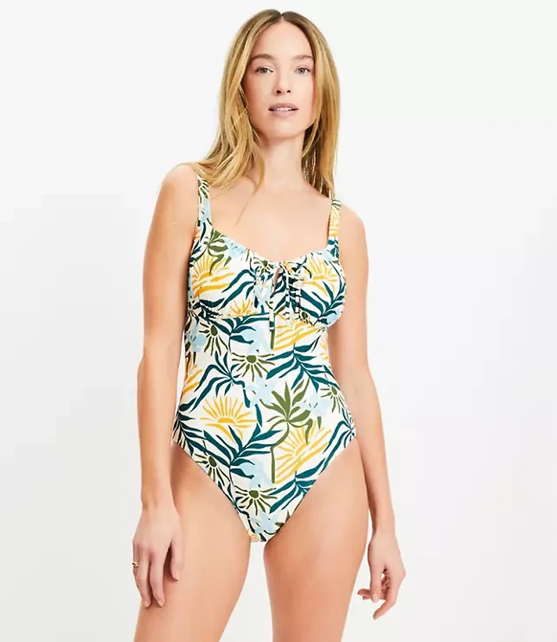 LOFT Beach Sunset Ruched Tie Keyhole One Piece Swimsuit