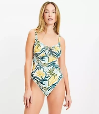 LOFT Beach Sunset Ruched Tie Keyhole One Piece Swimsuit