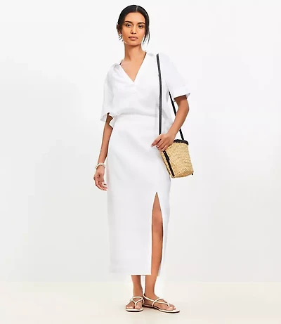 Petite Linen Column Maxi Skirt