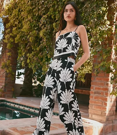 Petite Palm Pull On Wide Leg Pants in Linen Blend