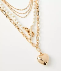 Pearlized Heart Toggle Layered Necklace Set