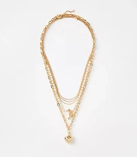 Pearlized Heart Toggle Layered Necklace Set