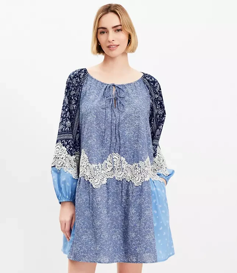 Petite Lace Paisley Tie Mini Pocket Dress