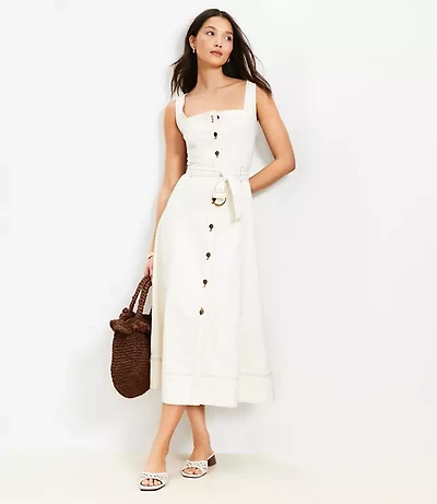 Petite Seamed Denim Button Midi Dress