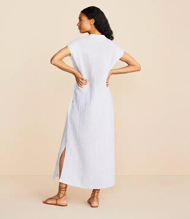 Petite Lou & Grey Striped Triple Cloth Split Neck Maxi Dress