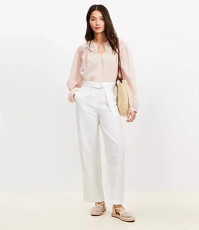Petite Belted Barrel Pants