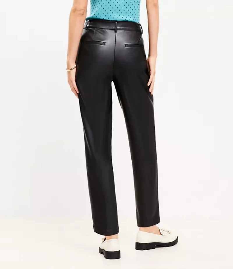Pleated Tapered Pants Faux Leather