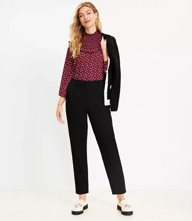 Pleated Pull On Slim Pants Brushed Flannel