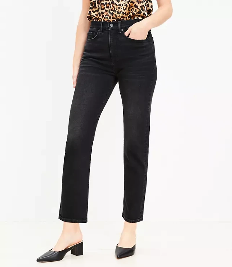 High Rise Slim Jeans Washed Black