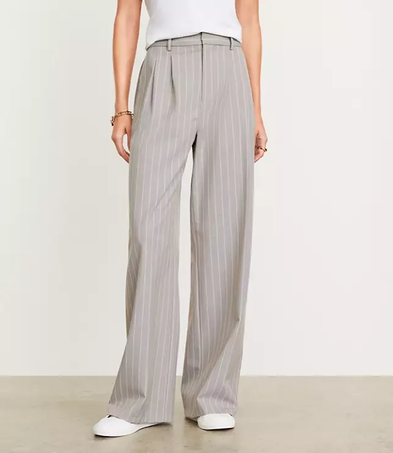 LOFT Versa Seasonless Stretch Double Pleat Wide Leg Pant Stripe