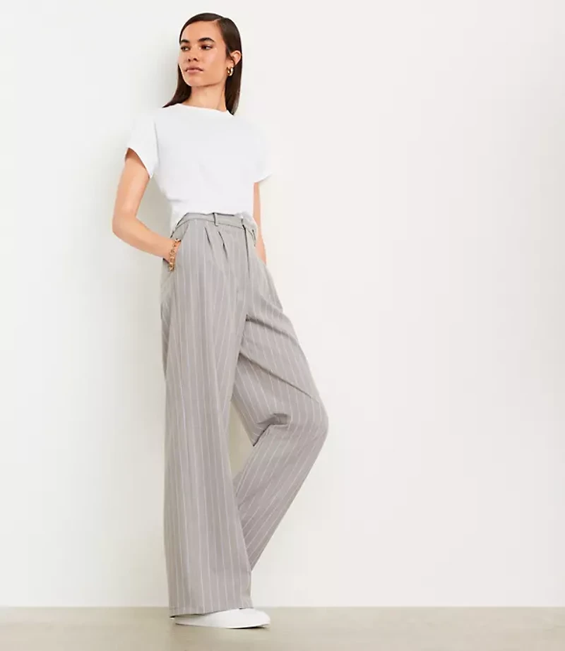 LOFT Versa Seasonless Stretch Double Pleat Wide Leg Pant Stripe