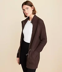 Lou & Grey Ribbed Drawstring Zip Pocket Cardigan
