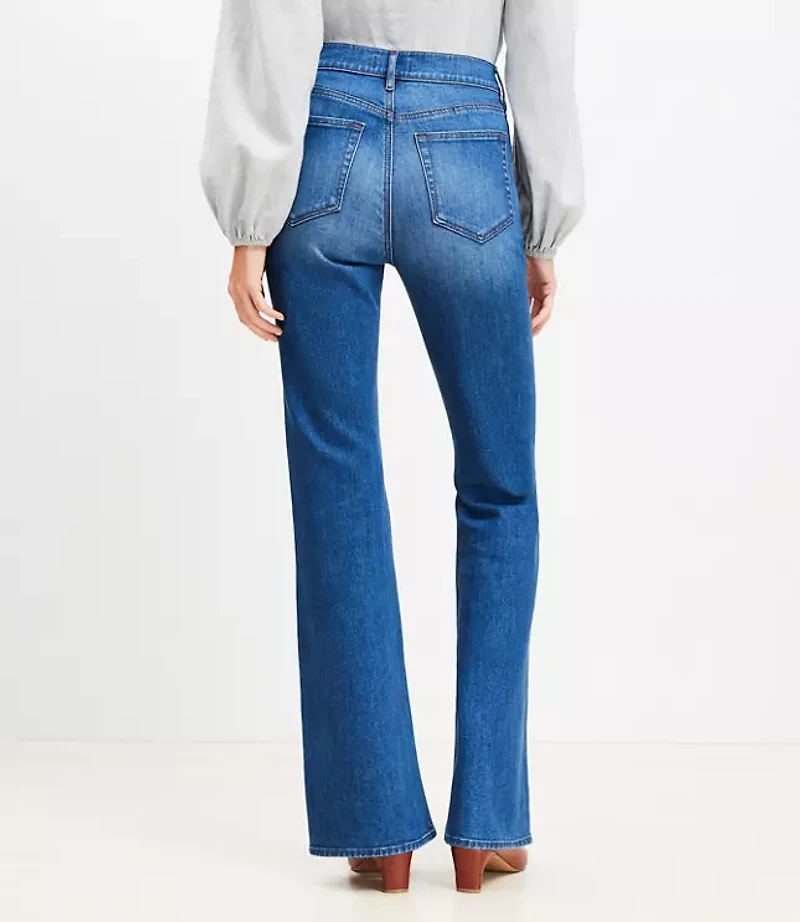 Utility Pocket High Rise Slim Flare Jeans in Stone Wash