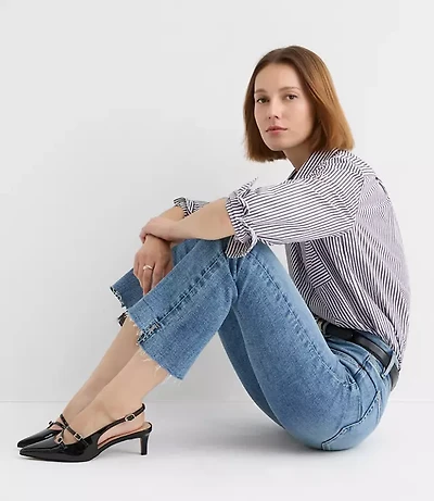 Step Hem High Rise Kick Crop Jeans in Classic Mid Wash