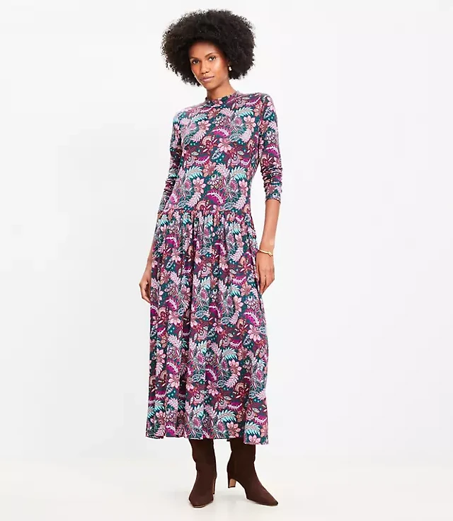 Loft Tall Paisley Jersey Mock Neck Midi Dress at Hamilton Place in  Chattanooga, TN