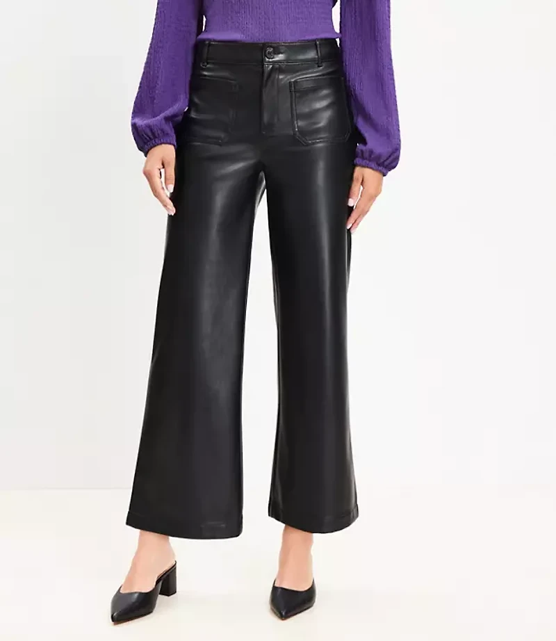 Petite Palmer Wide Leg Crop Pants Faux Leather