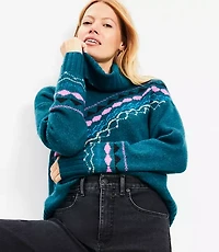 Diagonal Fair Isle Cowl Neck Sweater