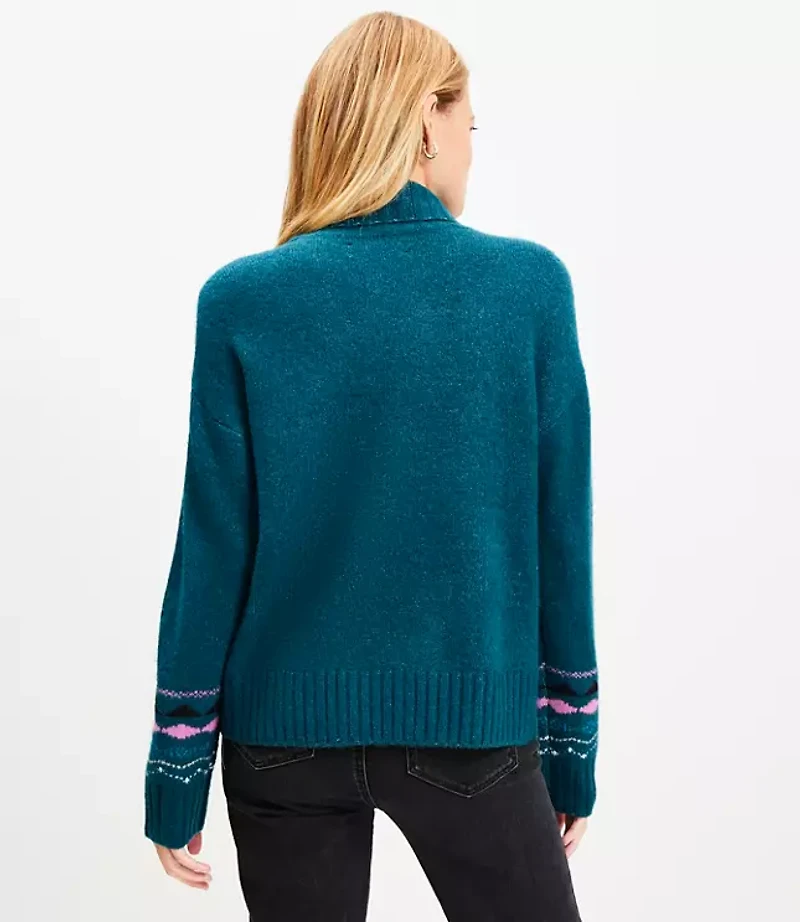Diagonal Fair Isle Cowl Neck Sweater